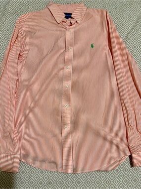 Ralph Lauren Pink and White Striped Button-Down Shirt
